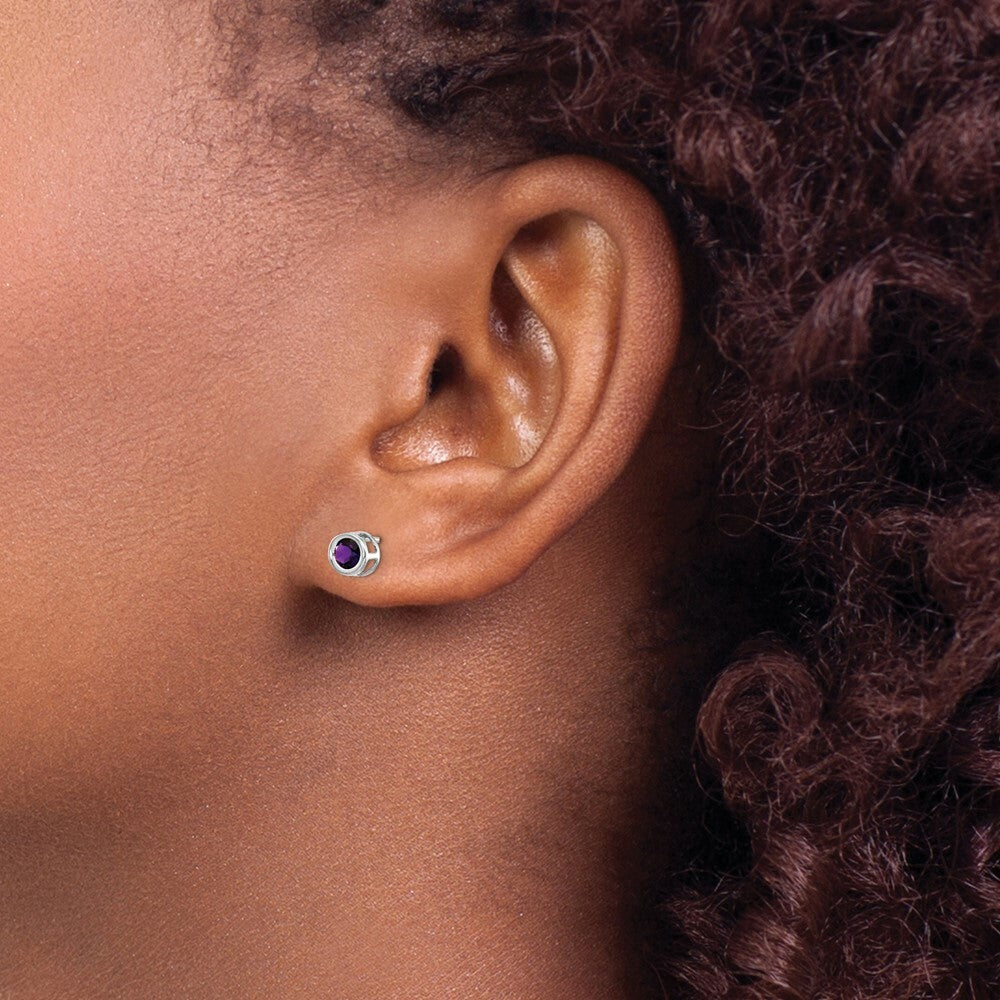 14K White Gold 4mm Bezel February Amethyst Post Earrings 0.54-Carat tw
