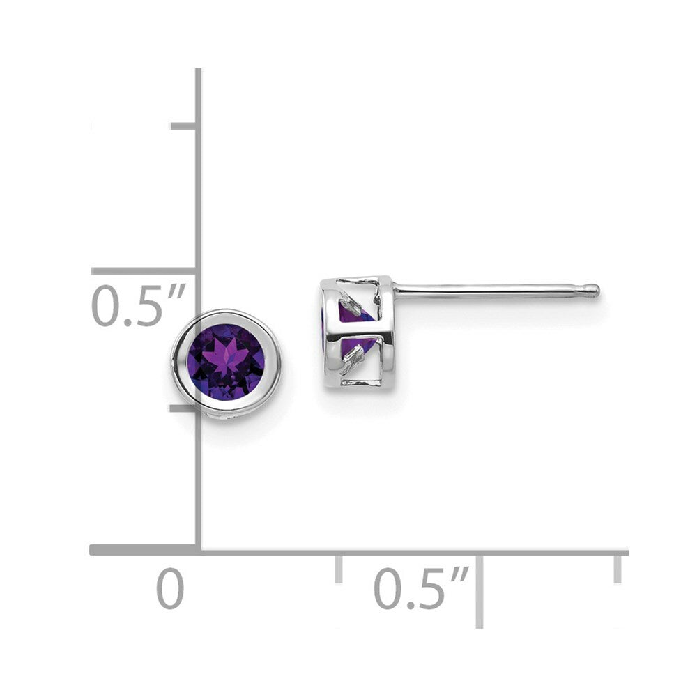 14K White Gold 4mm Bezel February Amethyst Post Earrings 0.54-Carat tw