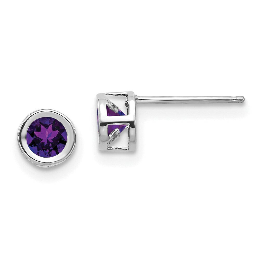 14K White Gold 4mm Bezel February Amethyst Post Earrings 0.54-Carat tw