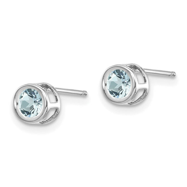 14K White Gold 4mm Bezel March/Aquamarine Post Earrings 0.5-Carat tw