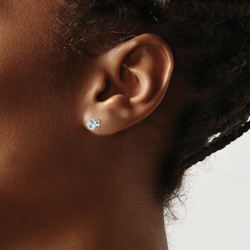 14K White Gold 4mm Bezel March/Aquamarine Post Earrings 0.5-Carat tw