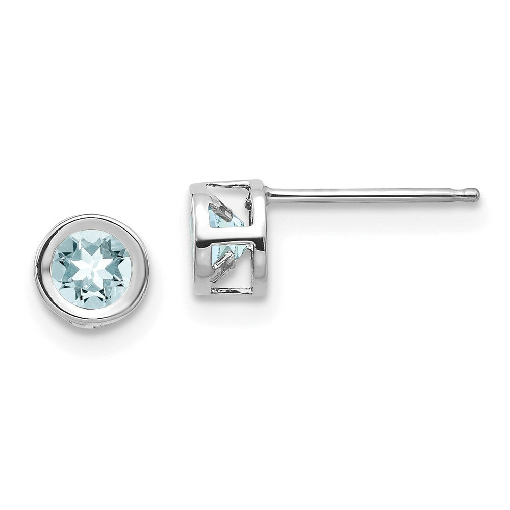 14K White Gold 4mm Bezel March/Aquamarine Post Earrings 0.5-Carat tw