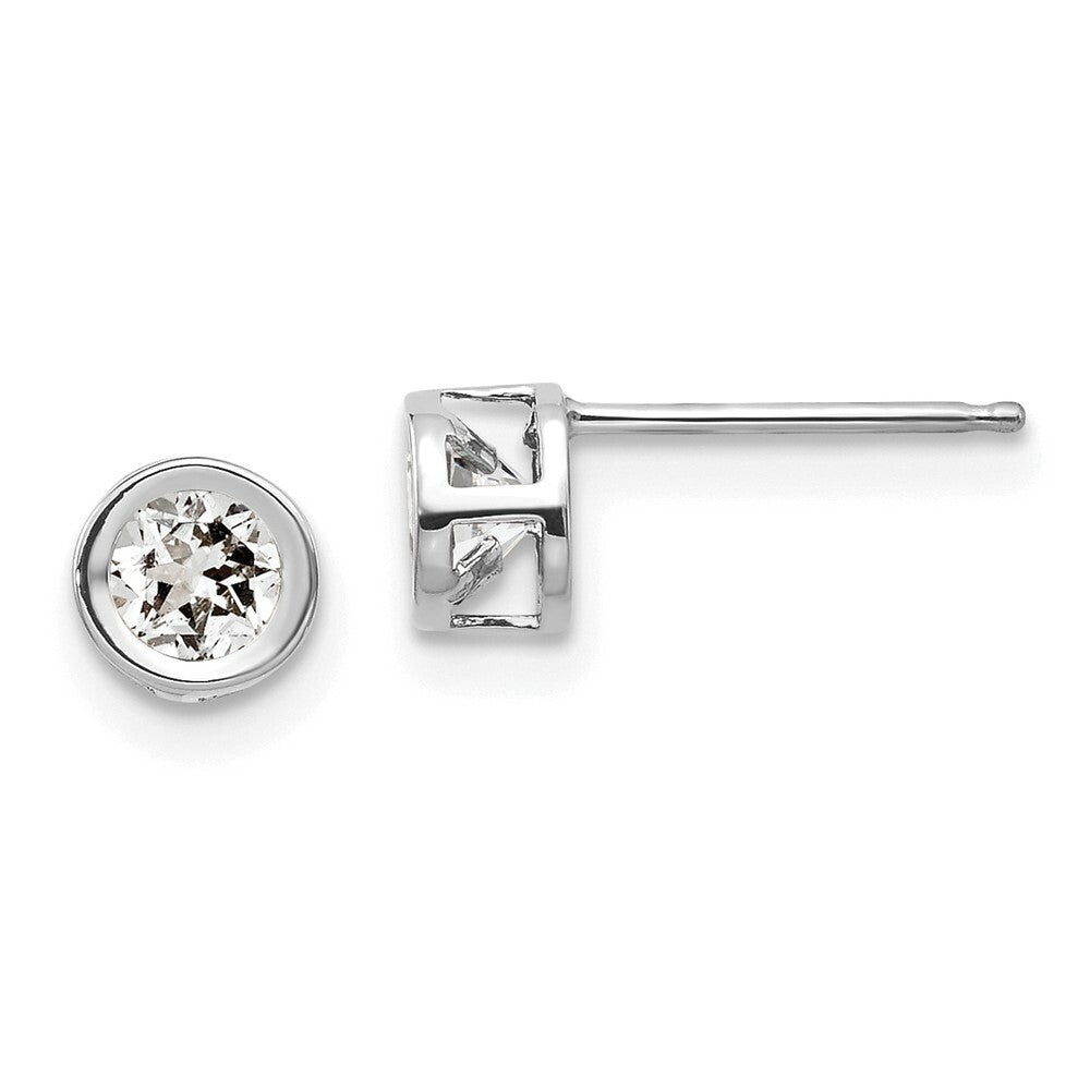 14k White Gold 4mm Bezel April/White Topaz Post Earrings, 5/8-Carat Gemweight