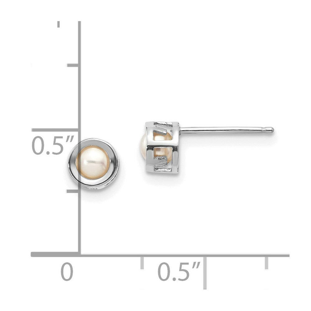 14k White Gold 4mm Bezel June/Freshwater Cultured Pearl Post Earrings