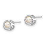Load image into Gallery viewer, 14k White Gold 4mm Bezel June/Freshwater Cultured Pearl Post Earrings
