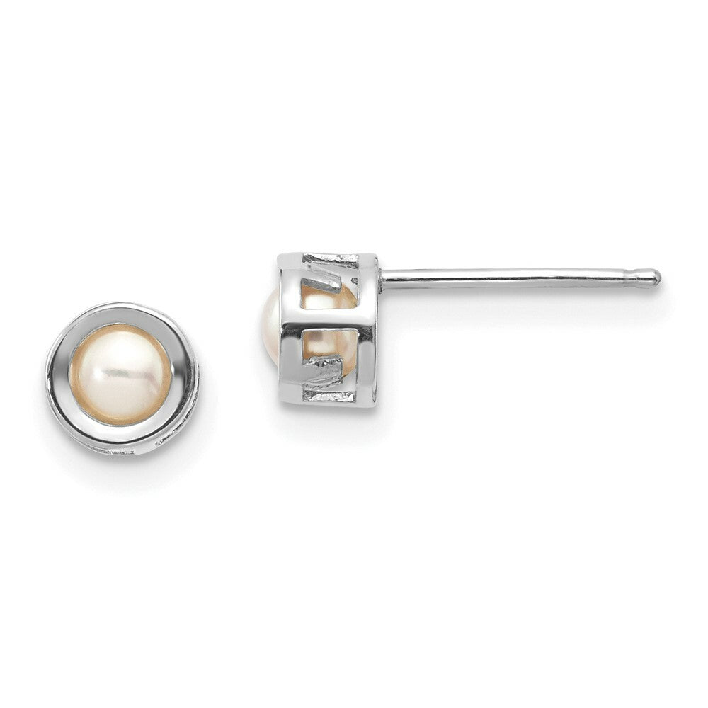 14k White Gold 4mm Bezel June/Freshwater Cultured Pearl Post Earrings