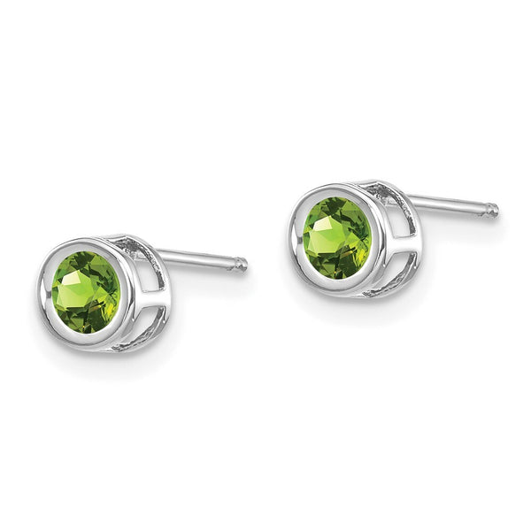 14k White Gold 4mm Bezel August/Peridot Post Earrings, 5/8-Carat Gemweight