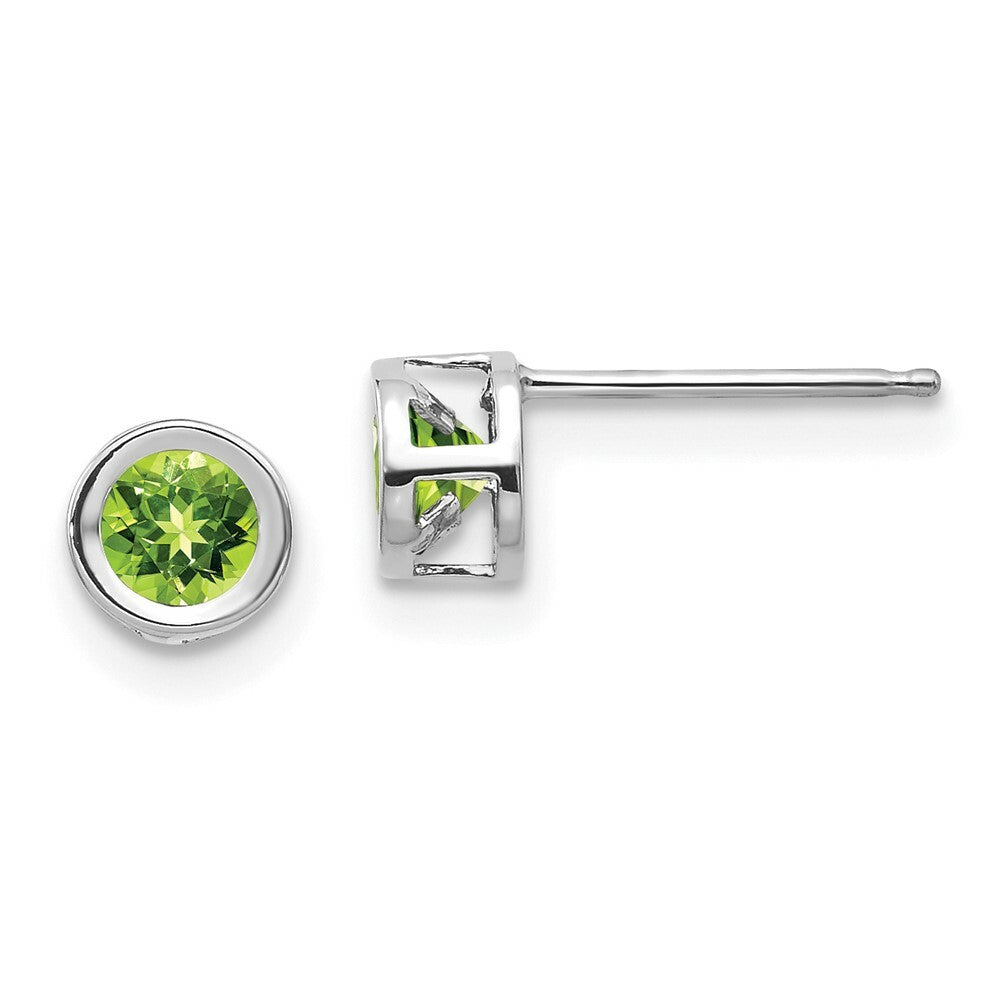 14k White Gold 4mm Bezel August/Peridot Post Earrings, 5/8-Carat Gemweight