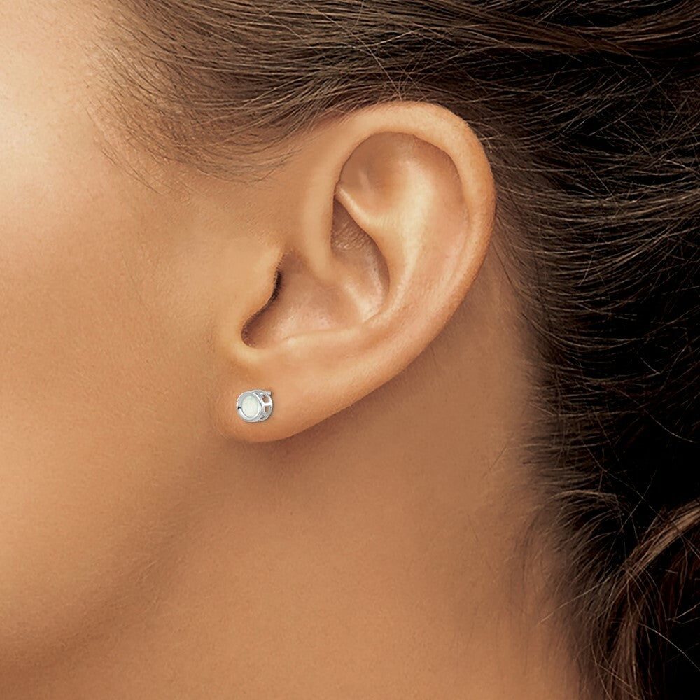 14k White Gold 4mm Oval Bezel October/Opal Post Earrings, 3/8-Carat Gemweight