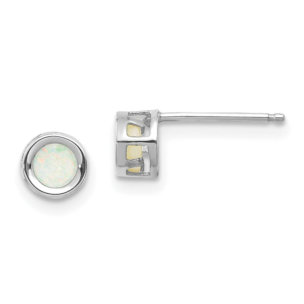 14k White Gold 4mm Oval Bezel October/Opal Post Earrings, 3/8-Carat Gemweight