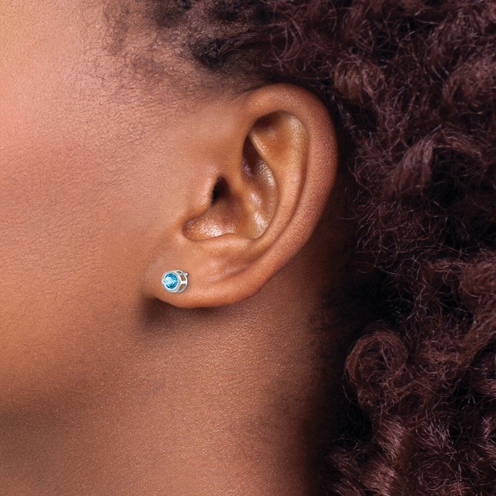 14k White Gold 4mm Blue topaz December Earrings, 2/3-Carat Gemweight