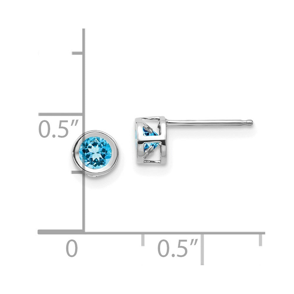 14k White Gold 4mm Blue topaz December Earrings, 2/3-Carat Gemweight