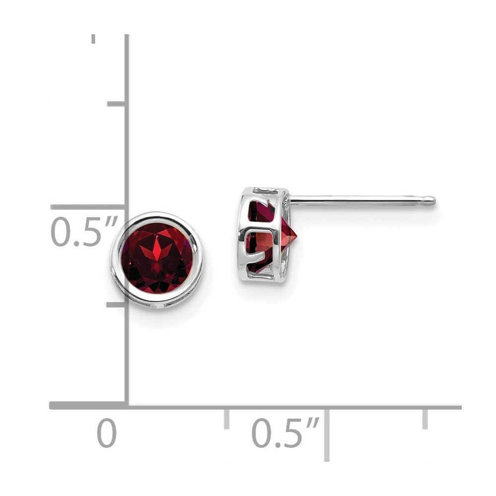 14k White Gold 5mm Bezel Garnet Stud Earrings, 1.26-Carat Gemweight