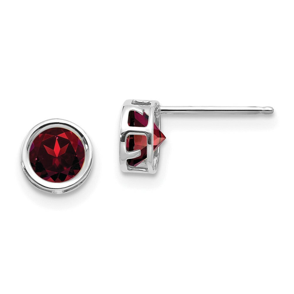14k White Gold 5mm Bezel Garnet Stud Earrings, 1.26-Carat Gemweight