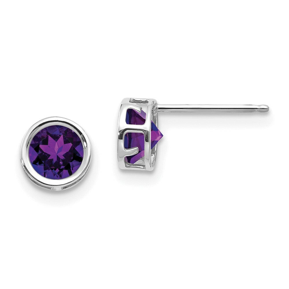 14k White Gold 5mm Bezel Amethyst Stud Earrings, 4/5-Carat Gemweight