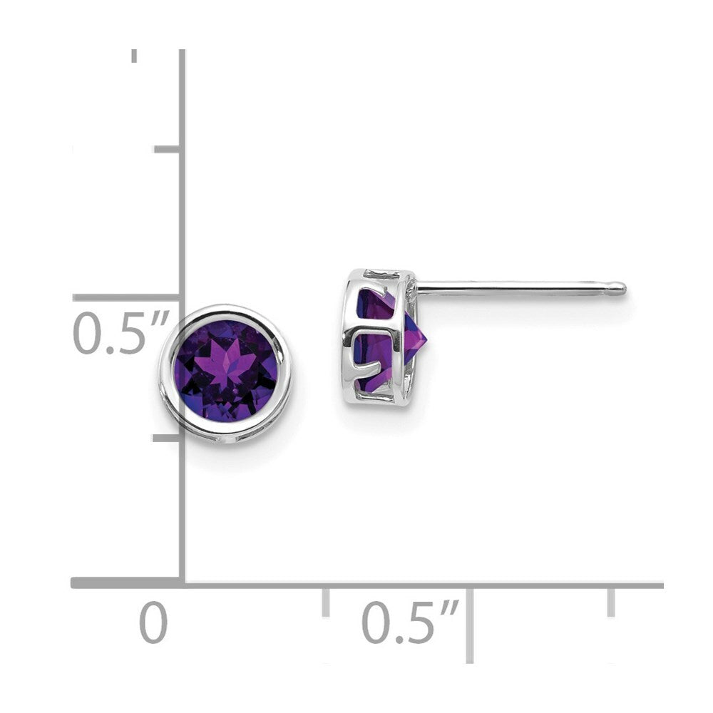 14k White Gold 5mm Bezel Amethyst Stud Earrings, 4/5-Carat Gemweight