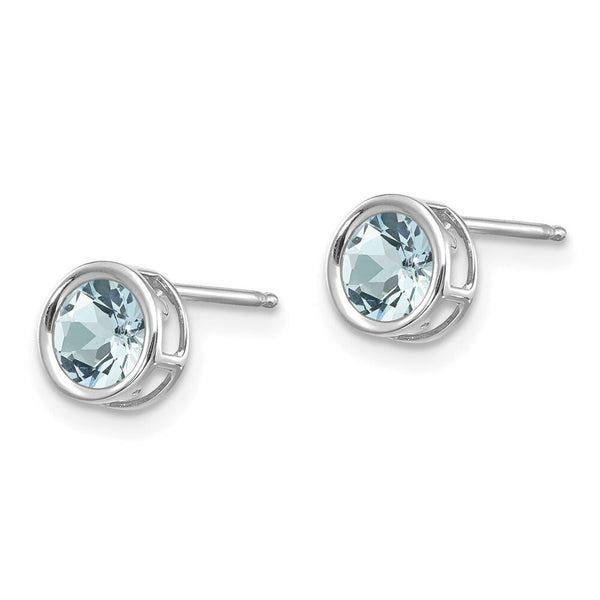 14k White Gold 5mm Bezel Aquamarine Stud Earrings, 1-Carat Gemweight