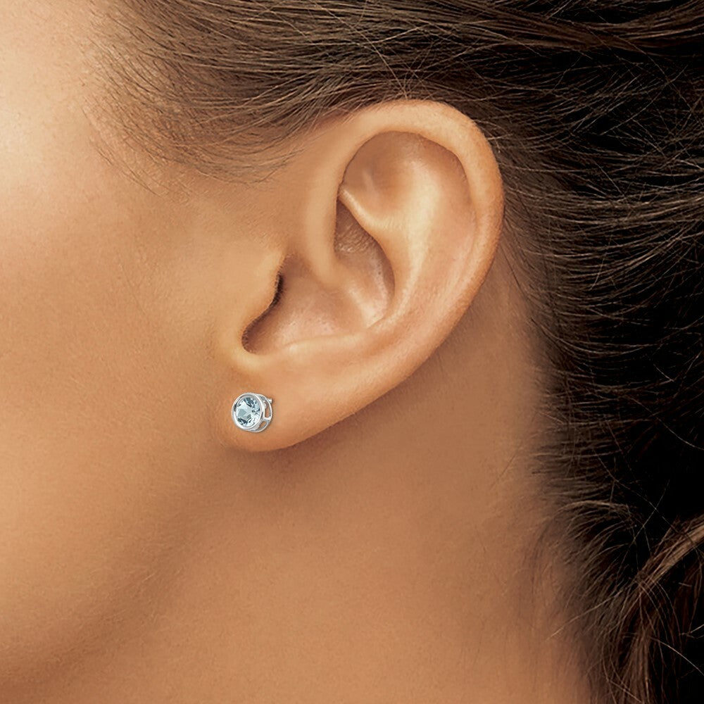 14k White Gold 5mm Bezel Aquamarine Stud Earrings, 1-Carat Gemweight