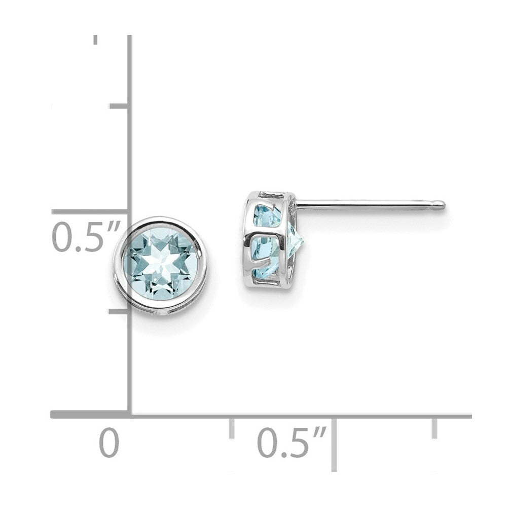 14k White Gold 5mm Bezel Aquamarine Stud Earrings, 1-Carat Gemweight