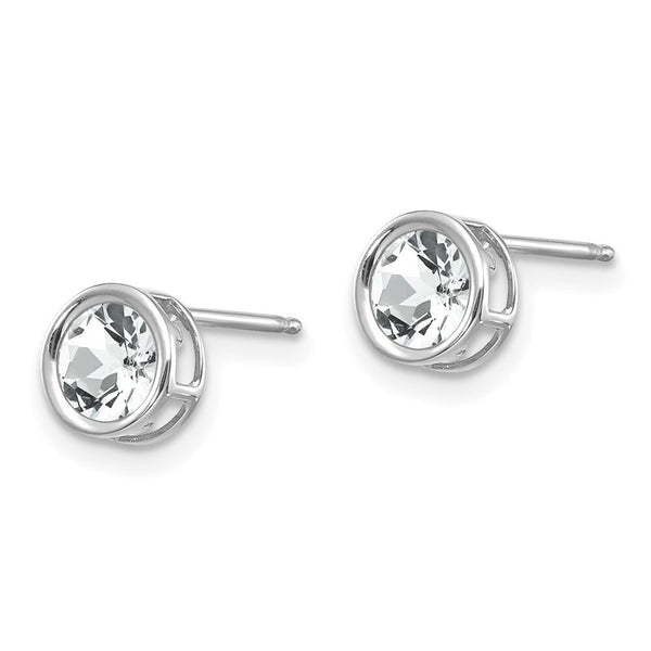 14k White Gold 5mm Bezel White Topaz Stud Earrings, 1.2-Carat Gemweight