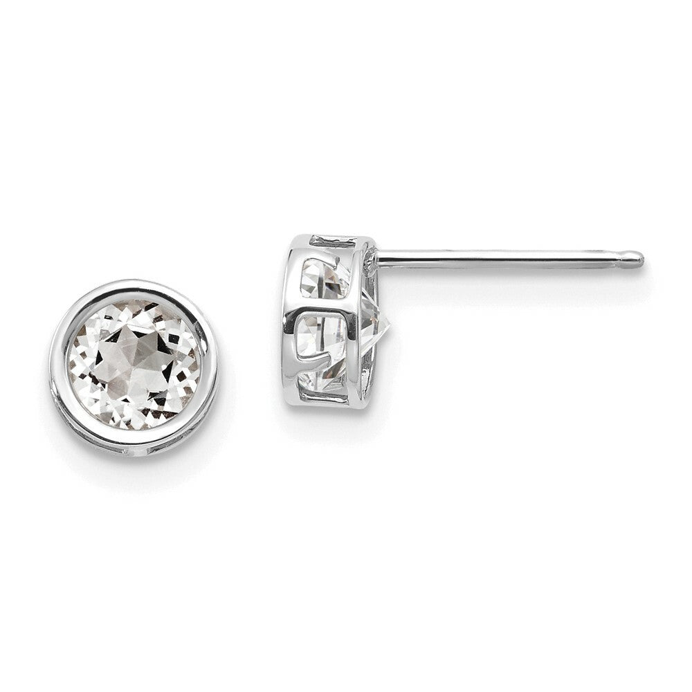 14k White Gold 5mm Bezel White Topaz Stud Earrings, 1.2-Carat Gemweight