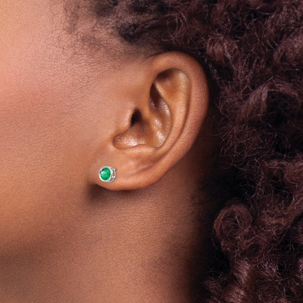14k White Gold 5mm Bezel Emerald Stud Earrings, 1-Carat Gemweight