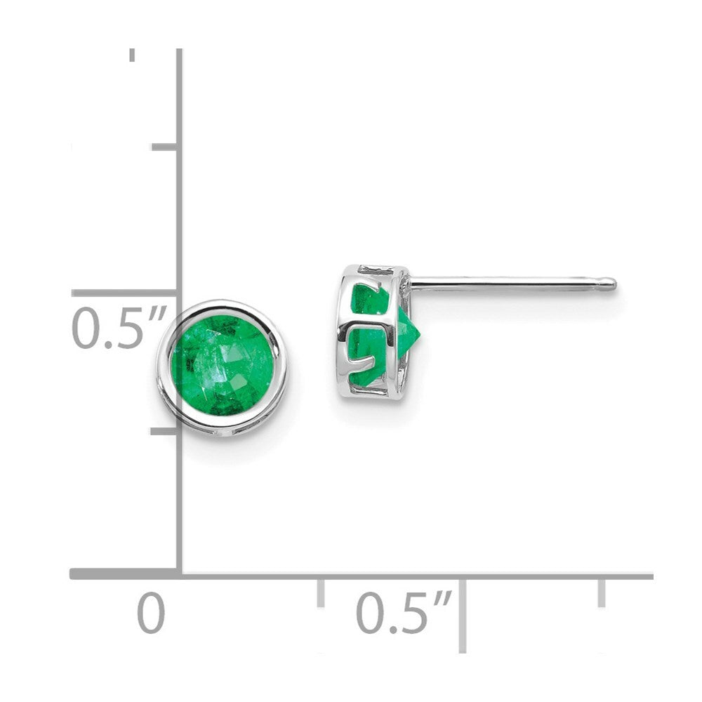 14k White Gold 5mm Bezel Emerald Stud Earrings, 1-Carat Gemweight