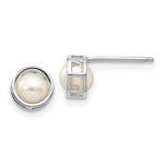 Load image into Gallery viewer, 14k White Gold 5mm Bezel Freshwater Cultured Pearl Stud Earrings
