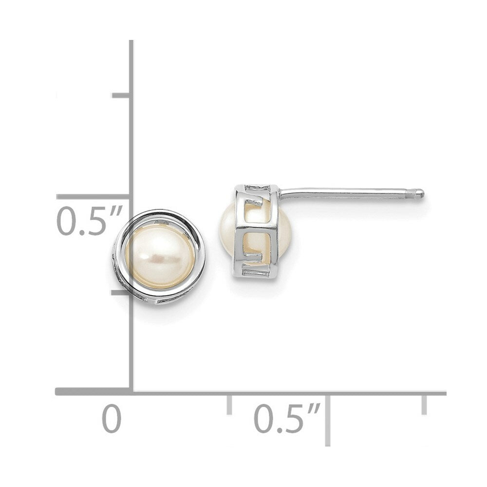 14k White Gold 5mm Bezel Freshwater Cultured Pearl Stud Earrings