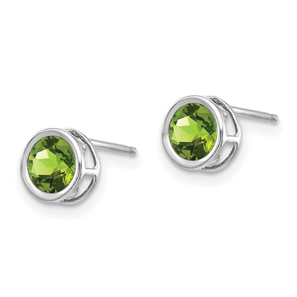 14k White Gold 5mm Bezel Peridot Stud Earrings, 1.12-Carat Gemweight