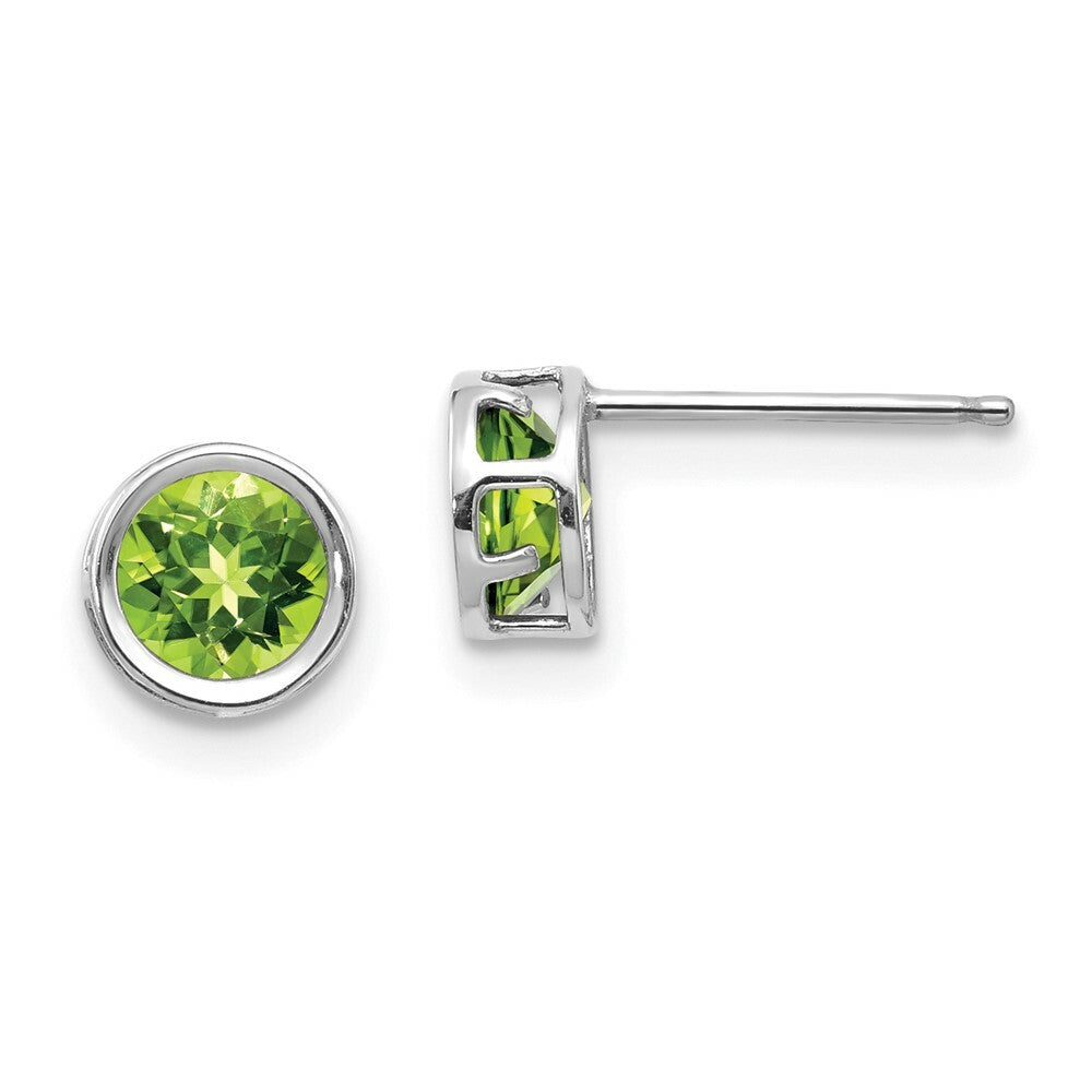 14k White Gold 5mm Bezel Peridot Stud Earrings, 1.12-Carat Gemweight