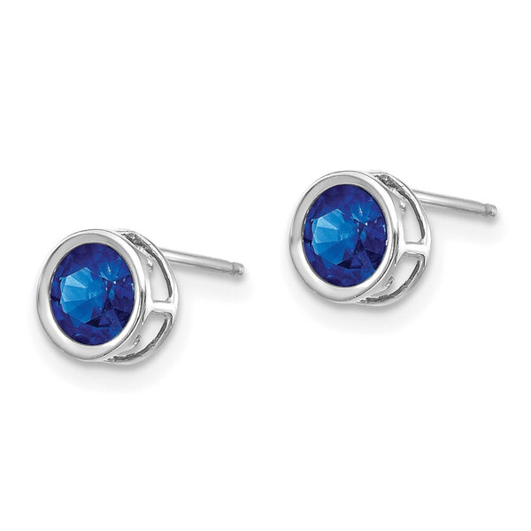 14k White Gold 5mm Bezel Sapphire Stud Earrings, 1.4-Carat Gemweight
