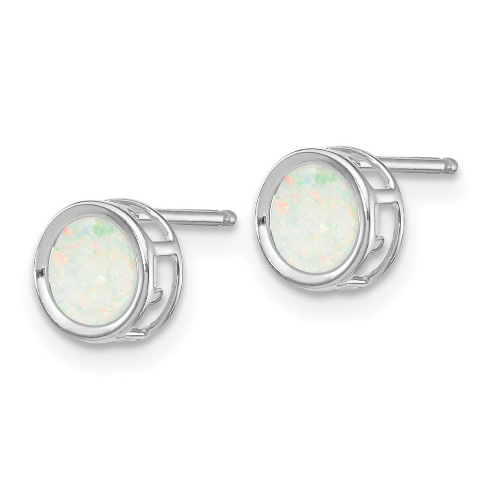 14k White Gold 5mm Bezel Opal Stud Earrings, 5/8-Carat Gemweight