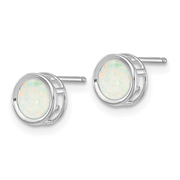 14k White Gold 5mm Bezel Opal Stud Earrings, 5/8-Carat Gemweight