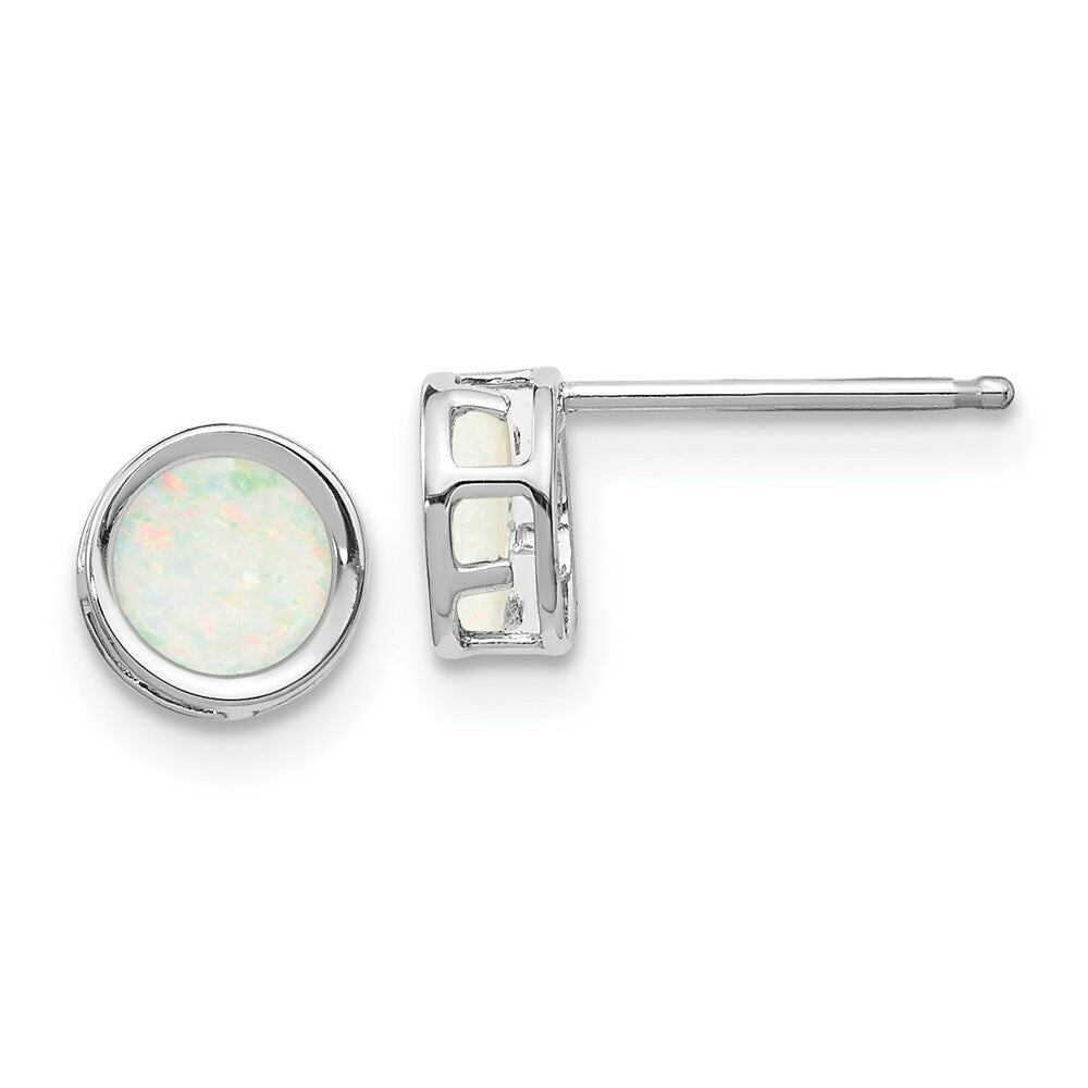 14k White Gold 5mm Bezel Opal Stud Earrings, 5/8-Carat Gemweight
