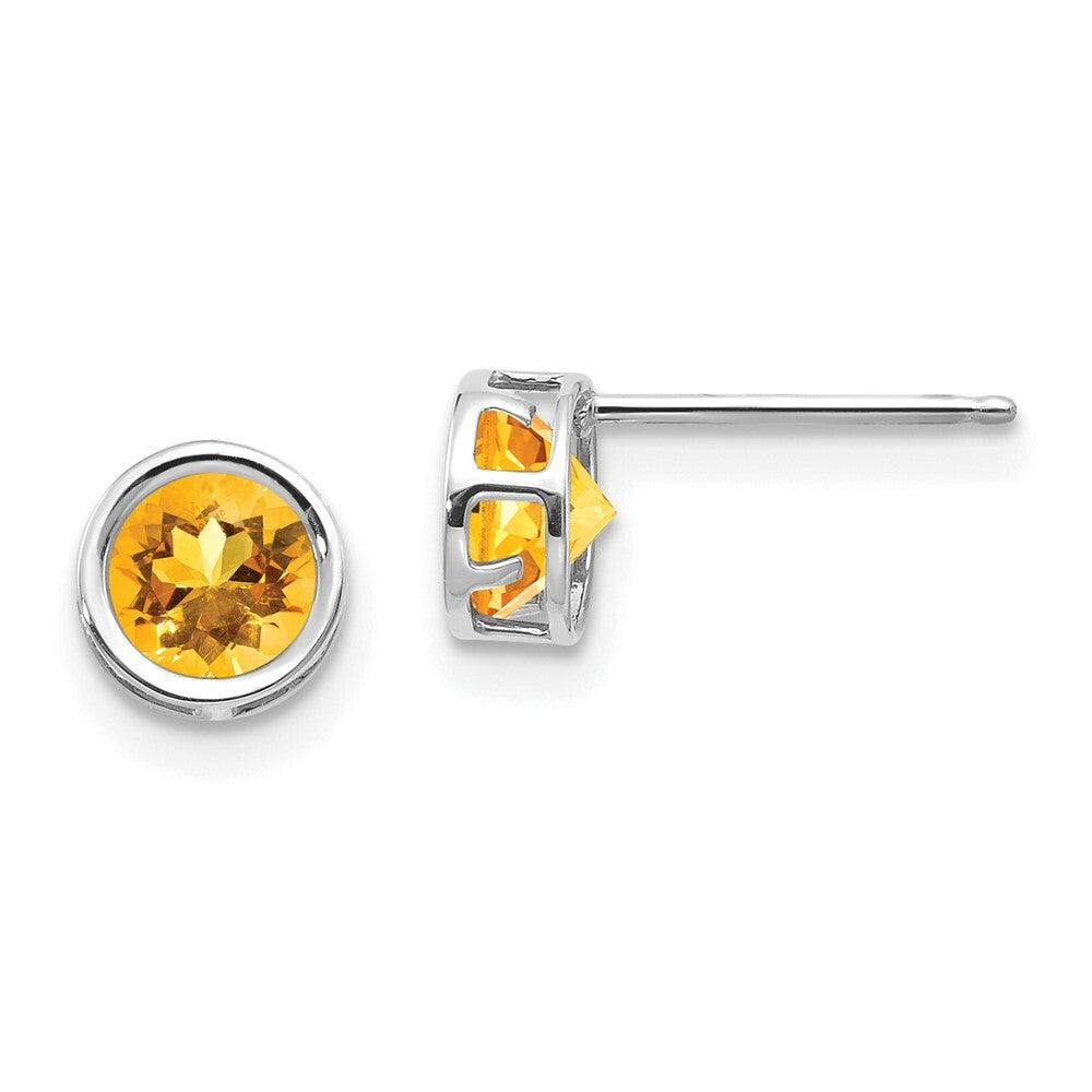 14k White Gold 5mm Bezel Citrine Stud Earrings, 9/10-Carat Gemweight