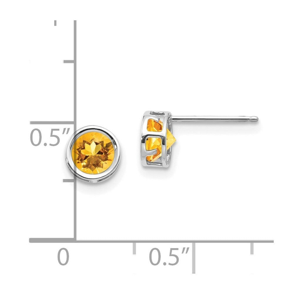 14k White Gold 5mm Bezel Citrine Stud Earrings, 9/10-Carat Gemweight
