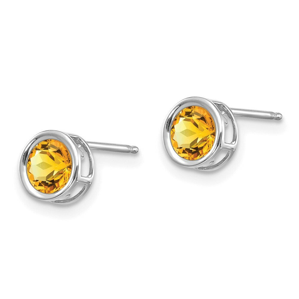14k White Gold 5mm Bezel Citrine Stud Earrings, 9/10-Carat Gemweight