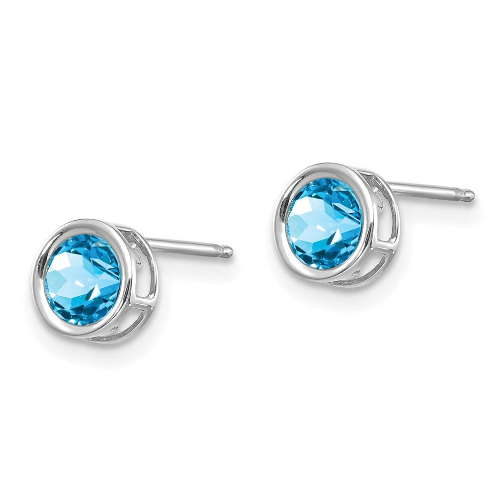 14k White Gold 5mm Bezel Blue Topaz Stud Earrings, 1.3-Carat Gemweight