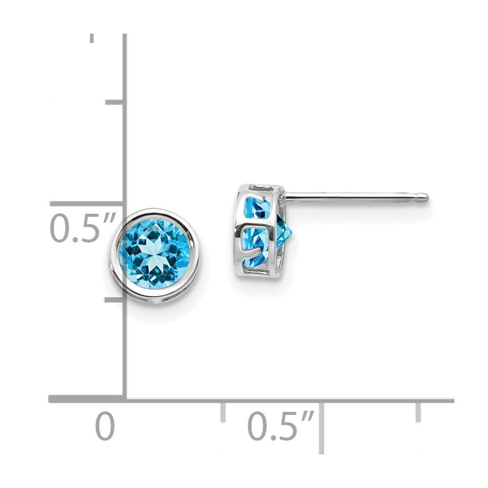 14k White Gold 5mm Bezel Blue Topaz Stud Earrings, 1.3-Carat Gemweight
