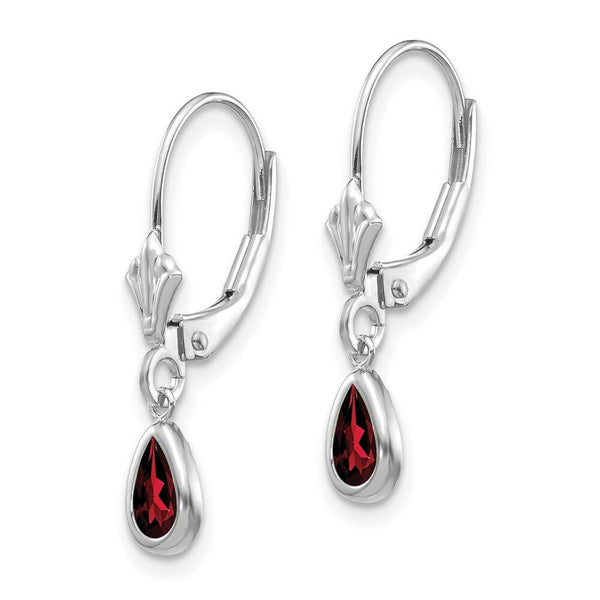 14K White Gold 6x4mm Garnet/January Earrings
