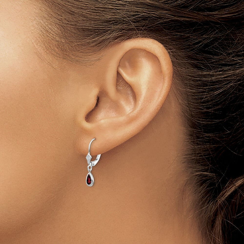 14K White Gold 6x4mm Garnet/January Earrings
