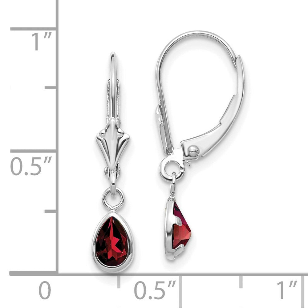 14K White Gold 6x4mm Garnet/January Earrings