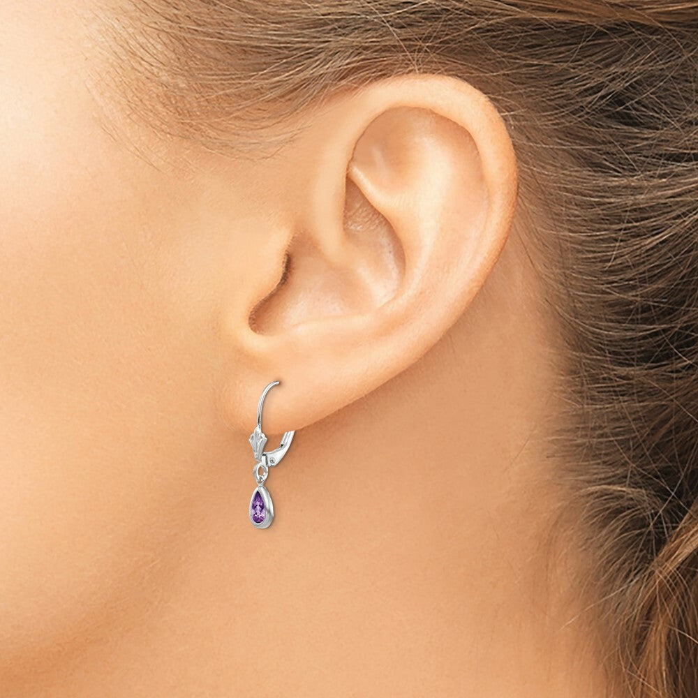 14K White Gold 6x4mm Amethyst February Earrings 0.76-Carat tw