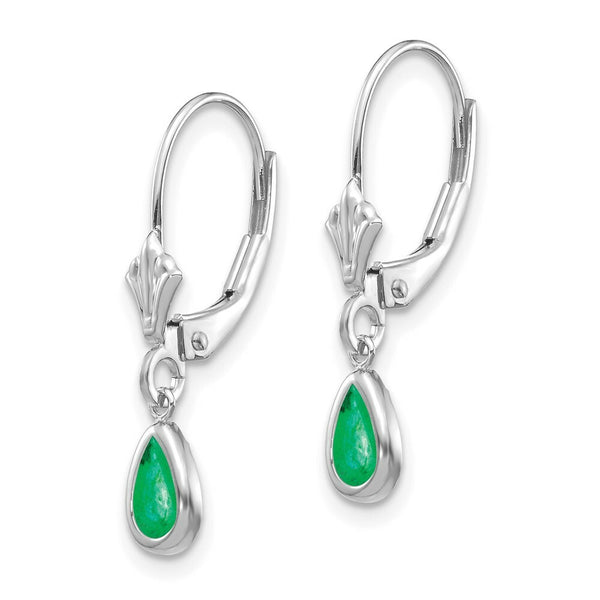 14K White Gold 6x4mm Emerald May Earrings 1-Carat tw