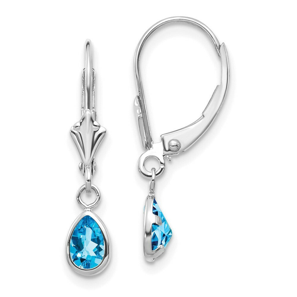 14K White Gold 6x4mm Blue Topaz December Earrings 1.1-Carat tw
