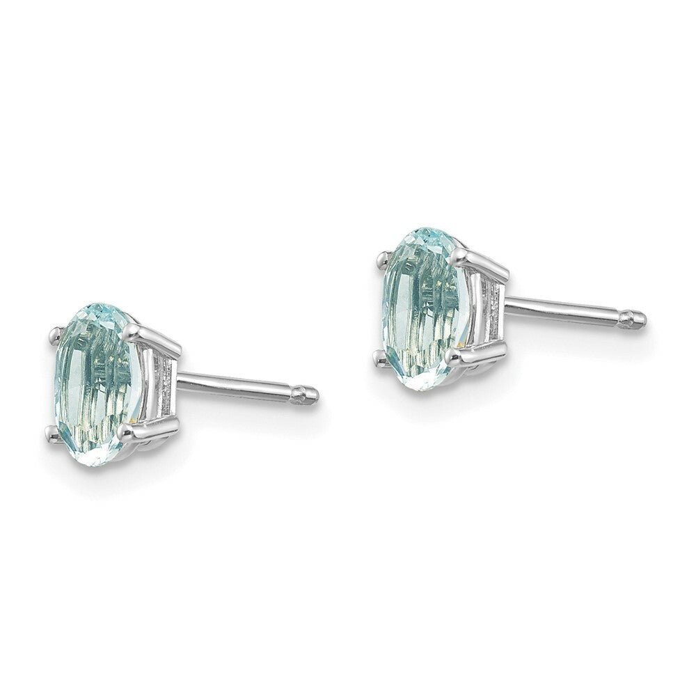 14K White Gold 6x4 Oval March/Aquamarine Post Earrings
