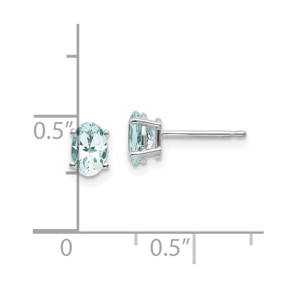 14K White Gold 6x4 Oval March/Aquamarine Post Earrings