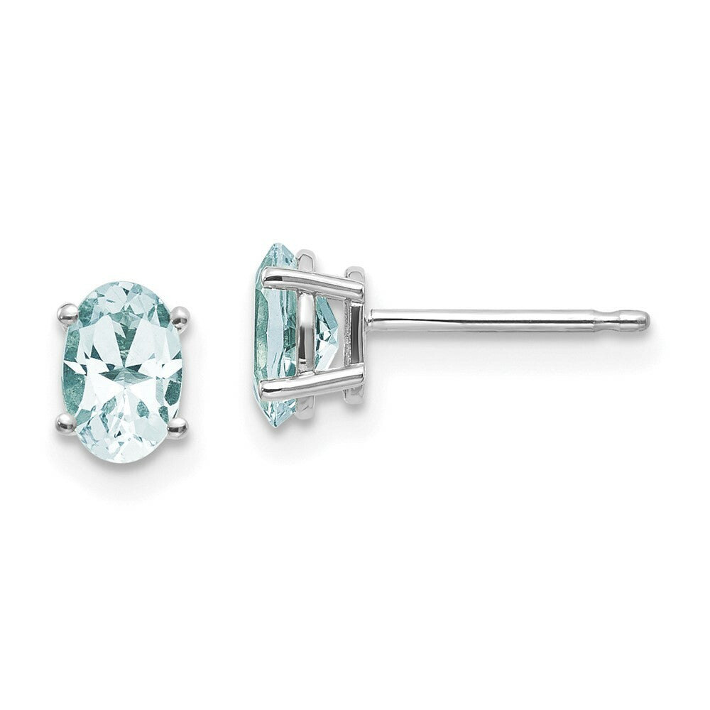14K White Gold 6x4 Oval March/Aquamarine Post Earrings