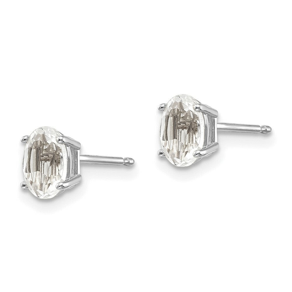 14K White Gold 6x4 Oval April/White Zircon Post Earrings